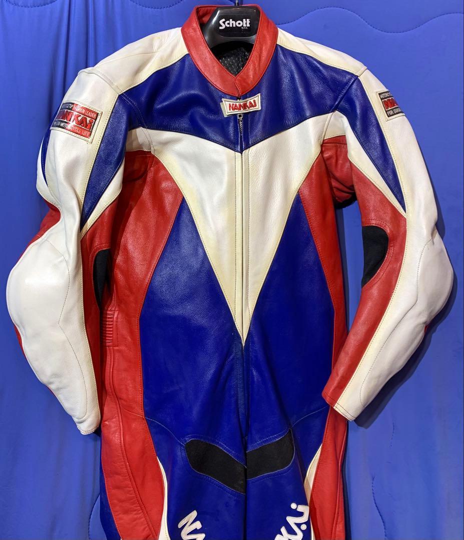 (プロフ必読） NANKAI レザーツナギ 青赤白　MFJ Lサイズ