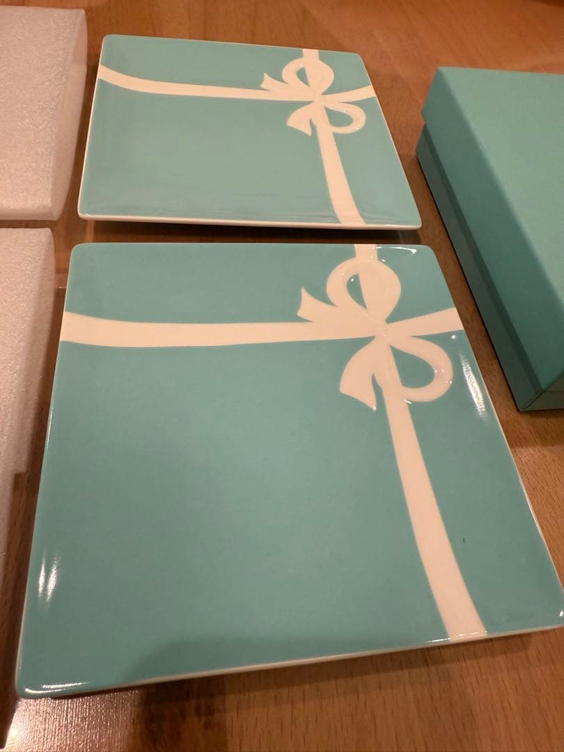【美品】Tiffany ブルーボウデザートプレート 2枚　ティファニーブルー