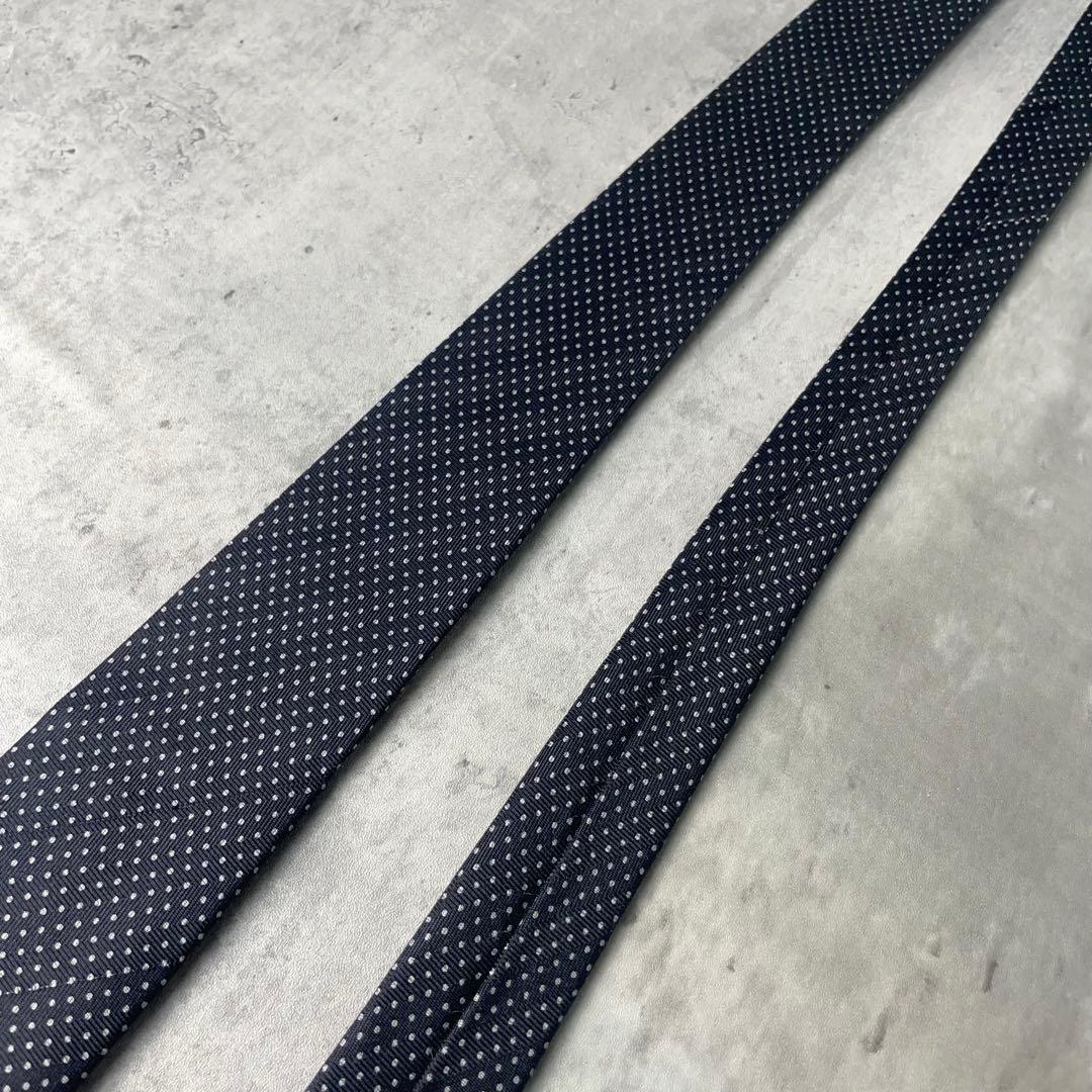 美品 HERMES エルメス ヘリンボーン ドット柄 ネクタイ ブラック 黒