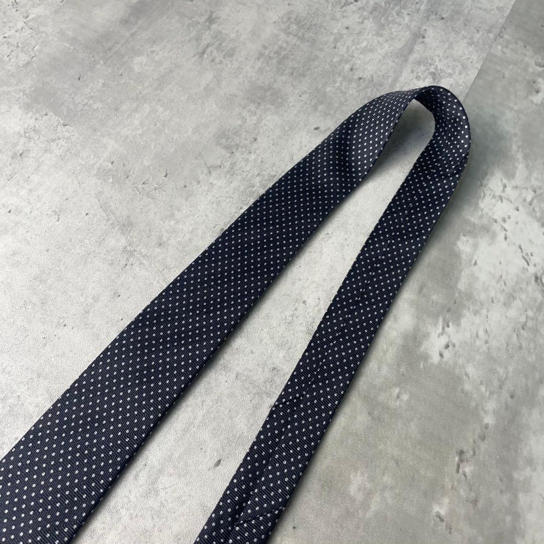 美品 HERMES エルメス ヘリンボーン ドット柄 ネクタイ ブラック 黒