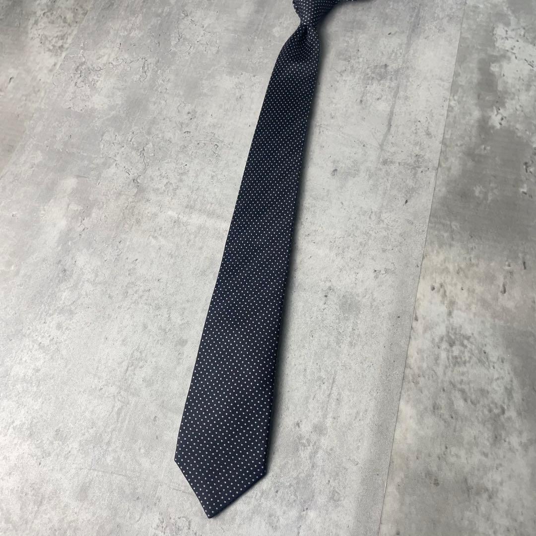 美品 HERMES エルメス ヘリンボーン ドット柄 ネクタイ ブラック 黒