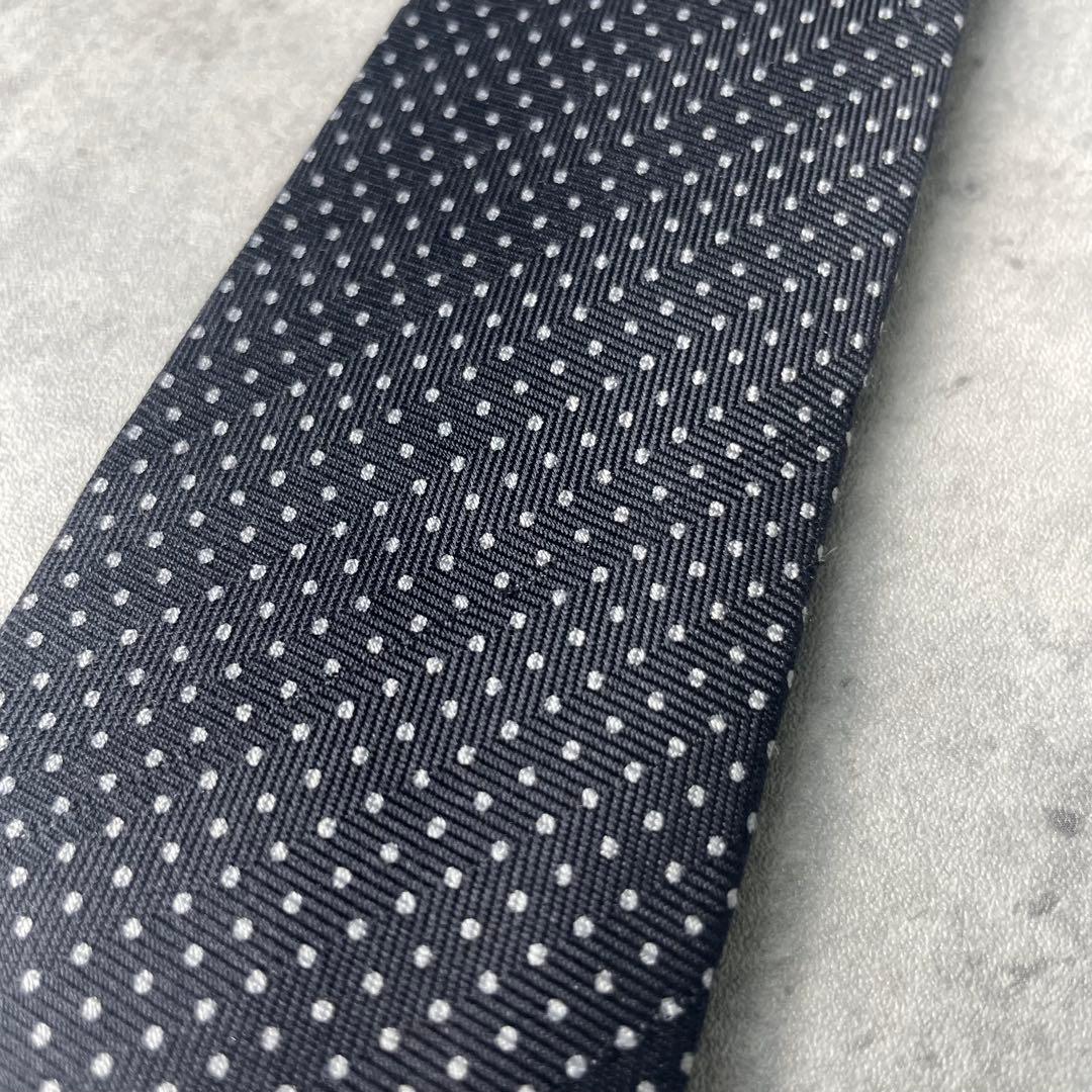 美品 HERMES エルメス ヘリンボーン ドット柄 ネクタイ ブラック 黒