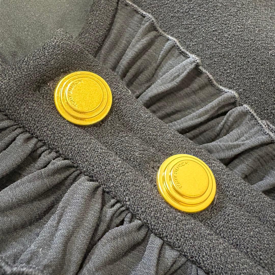 TORY BURCH トリーバーチ 2 フリル ワンピース 黒ゴールドボタン