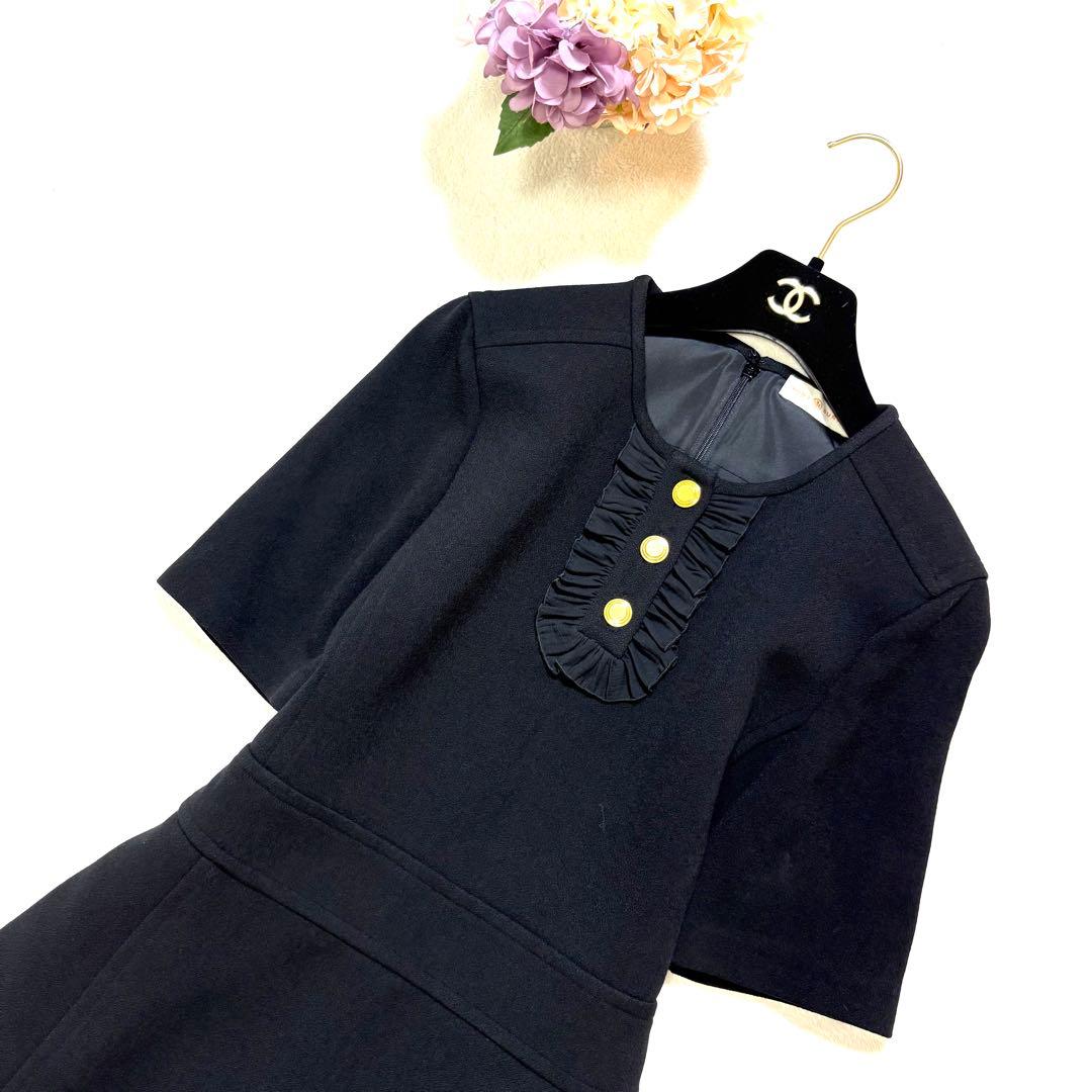 TORY BURCH トリーバーチ 2 フリル ワンピース 黒ゴールドボタン