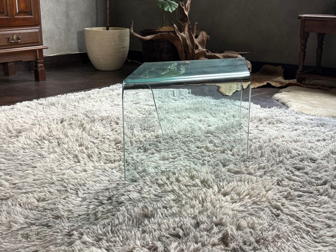 ②ガラステーブル　サイドテーブル　ローテーブル　斜めテーブル　高級家具　IZG