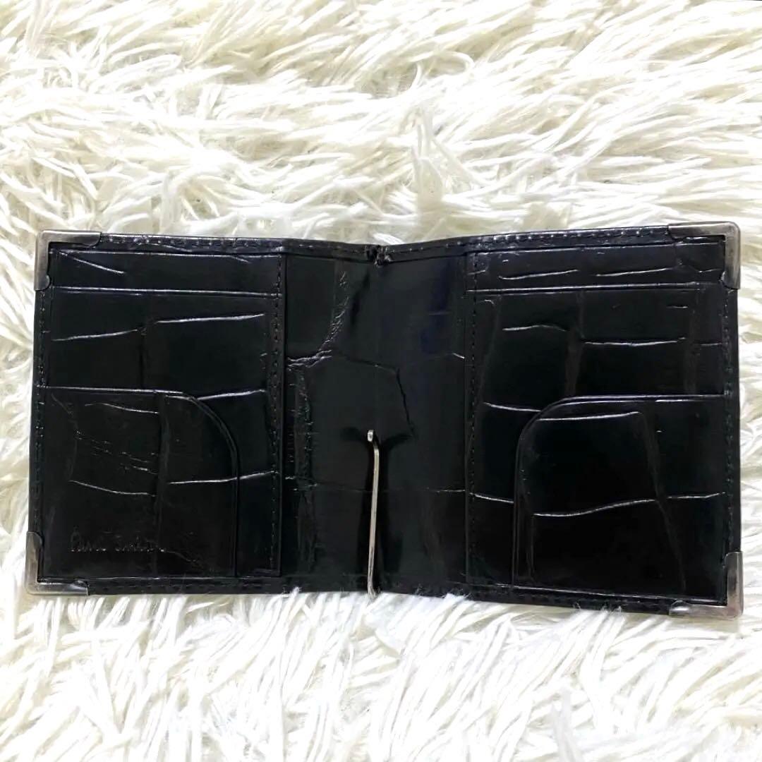 【良品✨】ポールスミス レザー クロコ型押し マネークリップ 黒