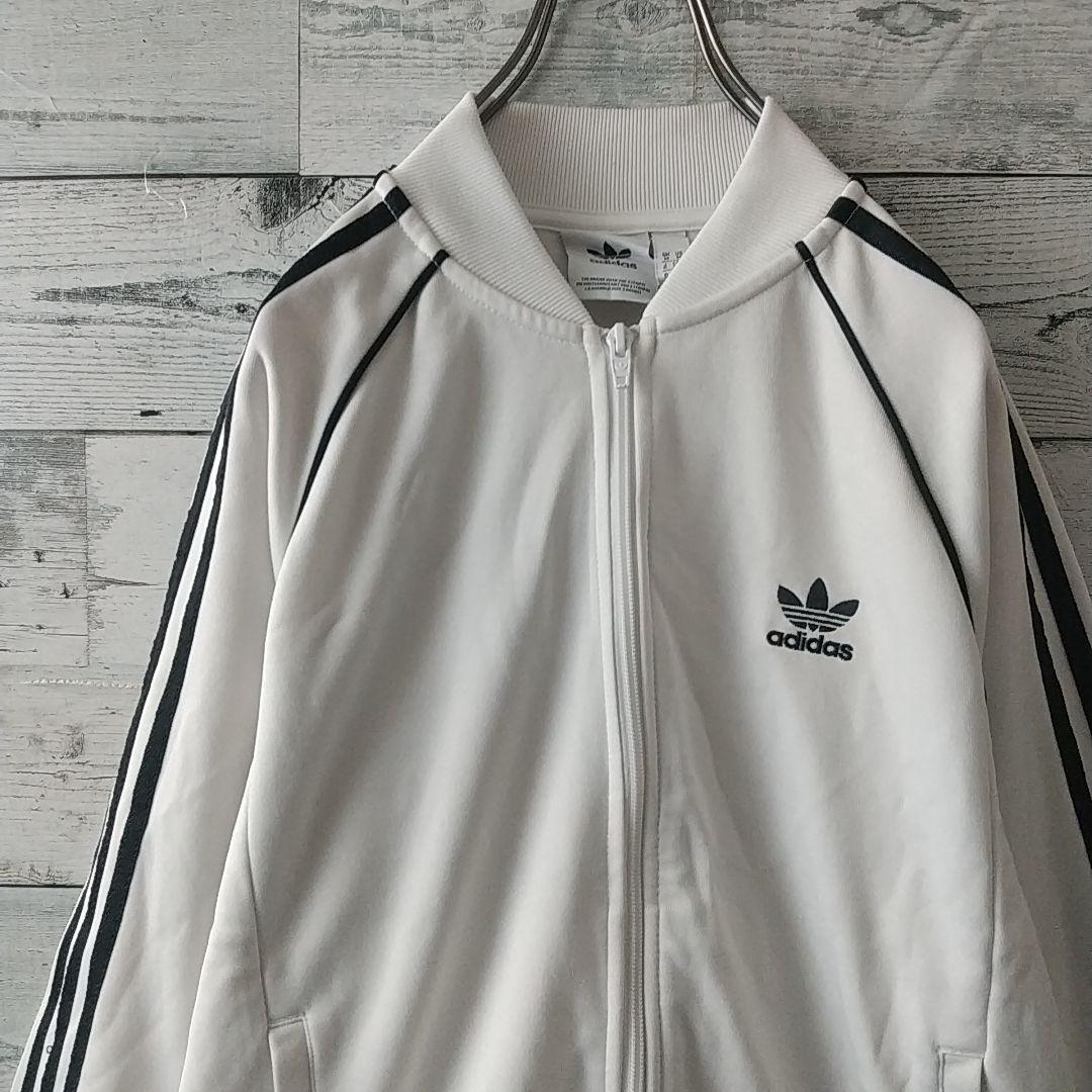 人気☆アディダス 刺繍ロゴ スリーライン トラックジャケット O 白×黒