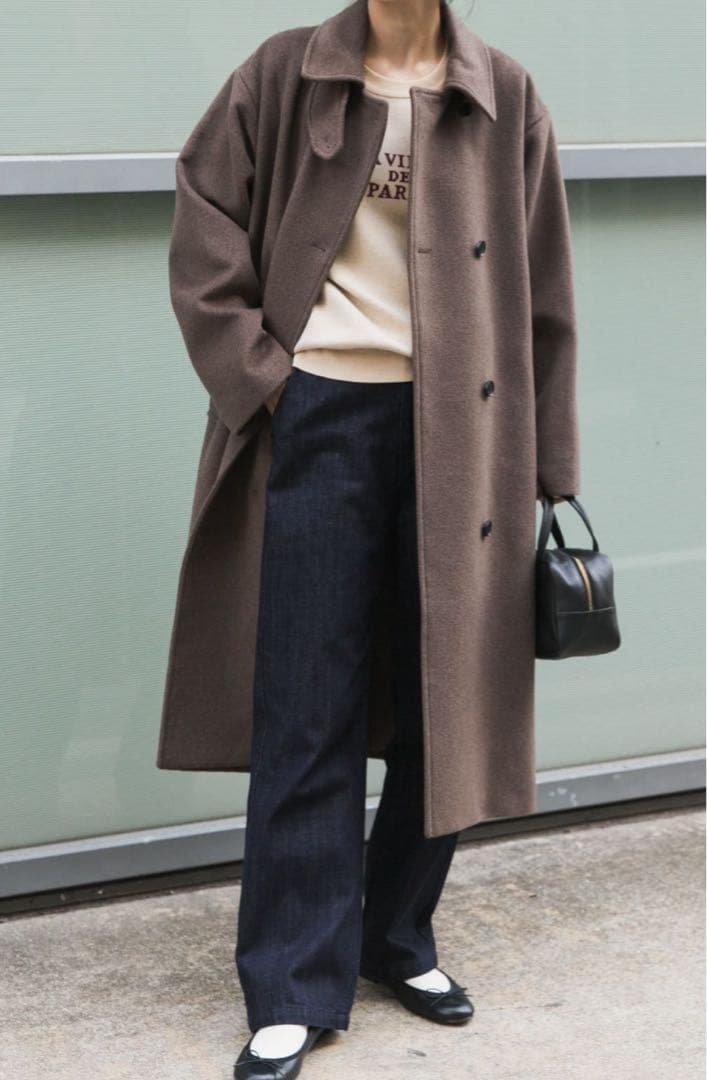 ブラウン ウールロングコート