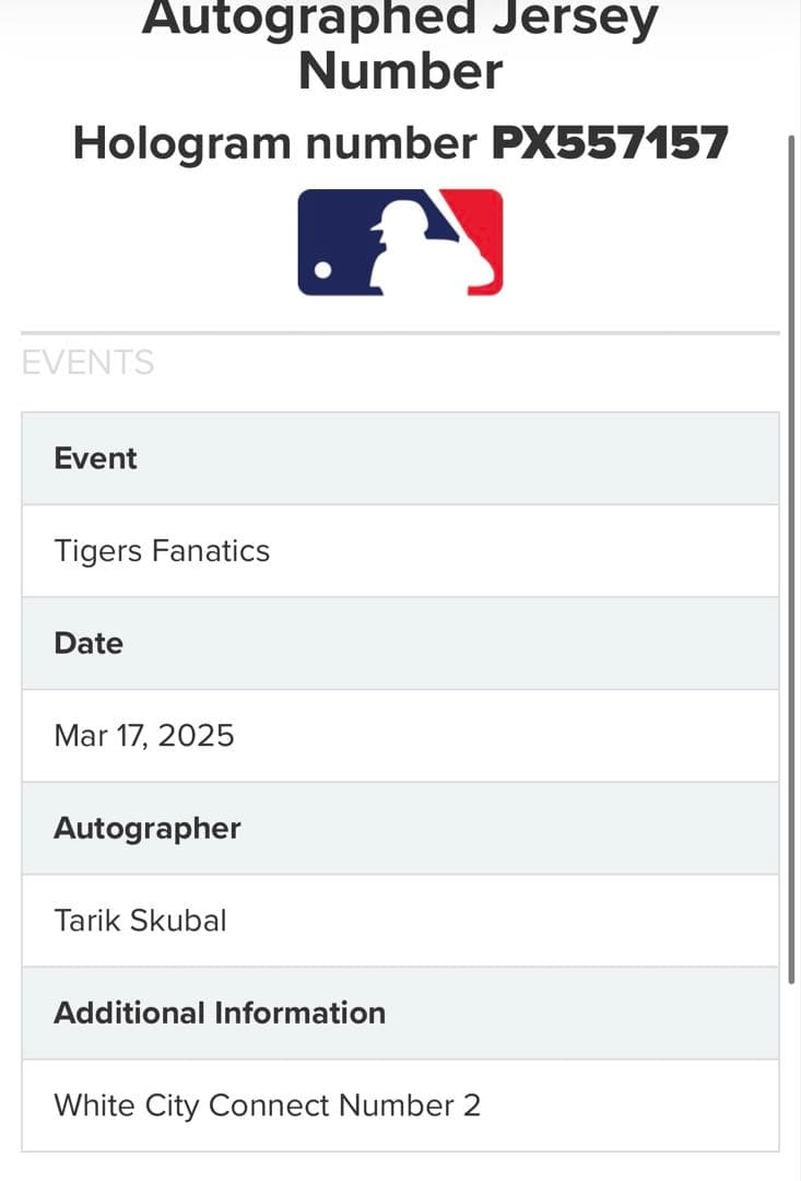 サイン　ユニフォーム Fanatics MLB ユニフォーム スクーバル