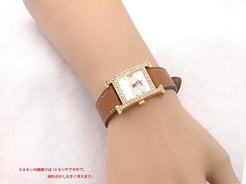 天然ダイヤ鑑別書つき　エルメス　Hウォッチ　ダイヤベゼル　レディース腕時計