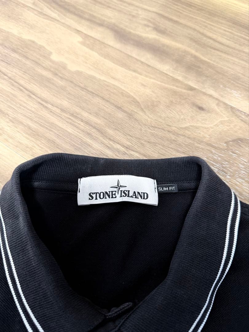 STONE  ブラック ポロシャツ スリムフィット.