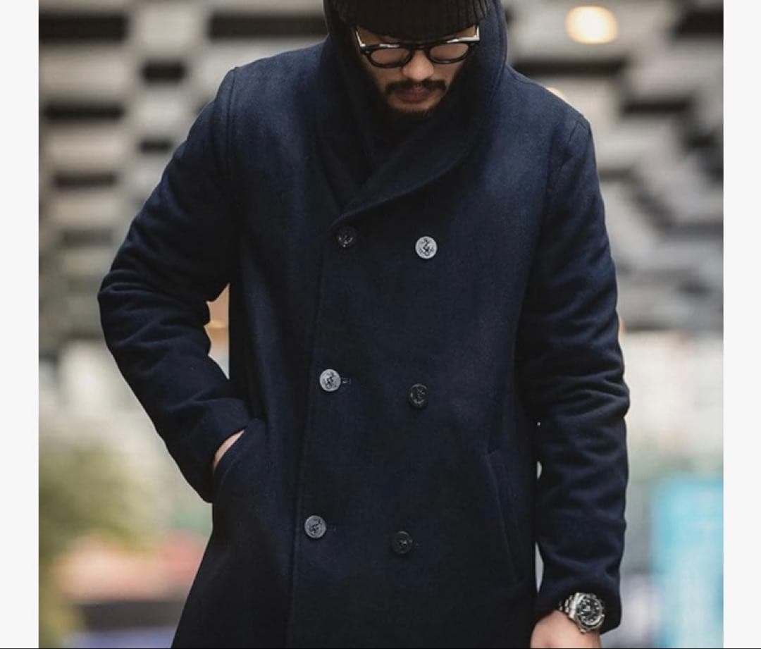 カラクkarakuダブルブレストショールカラーピーコート ビジネス カジュアル