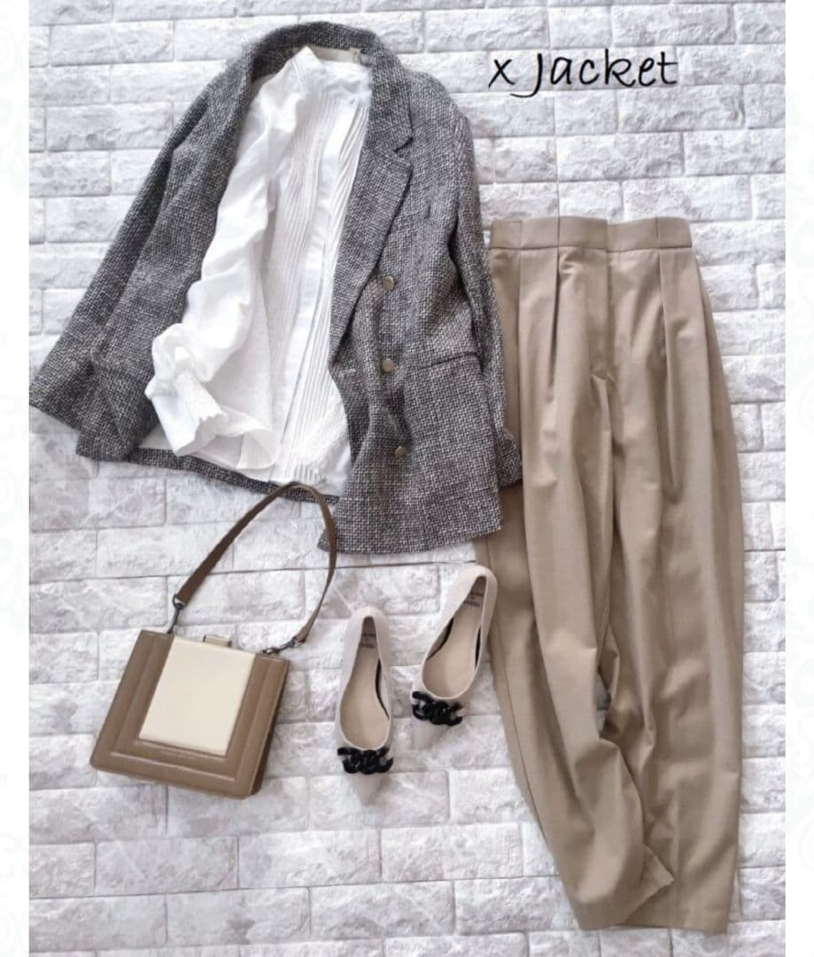 ミラオーウェン　金釦ダブルブレザー　テーラードジャケット　ツイード