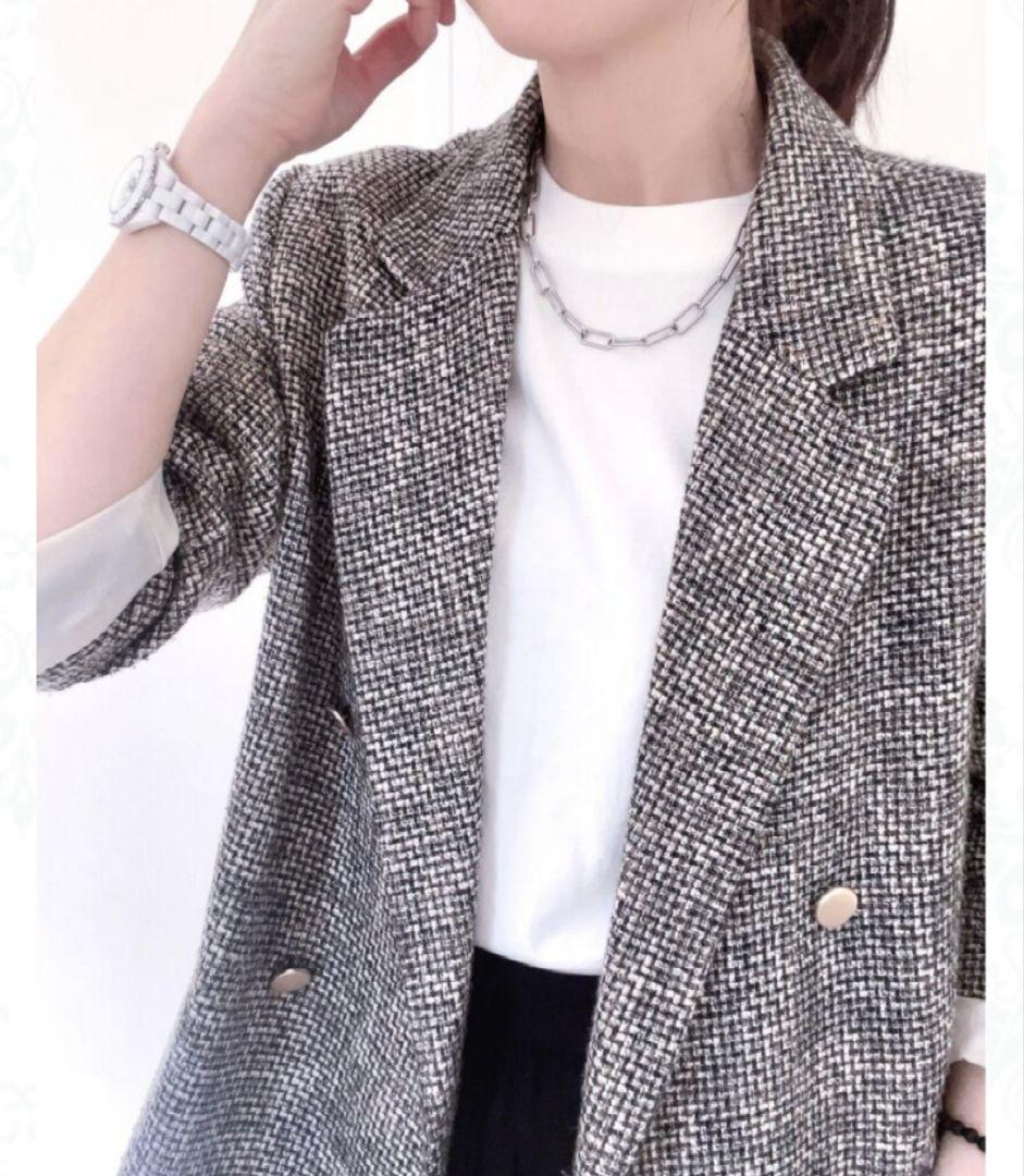 ミラオーウェン　金釦ダブルブレザー　テーラードジャケット　ツイード