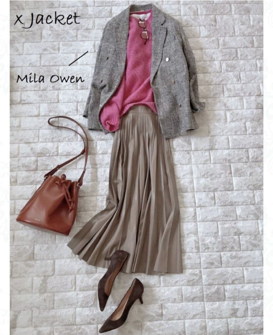 ミラオーウェン　金釦ダブルブレザー　テーラードジャケット　ツイード