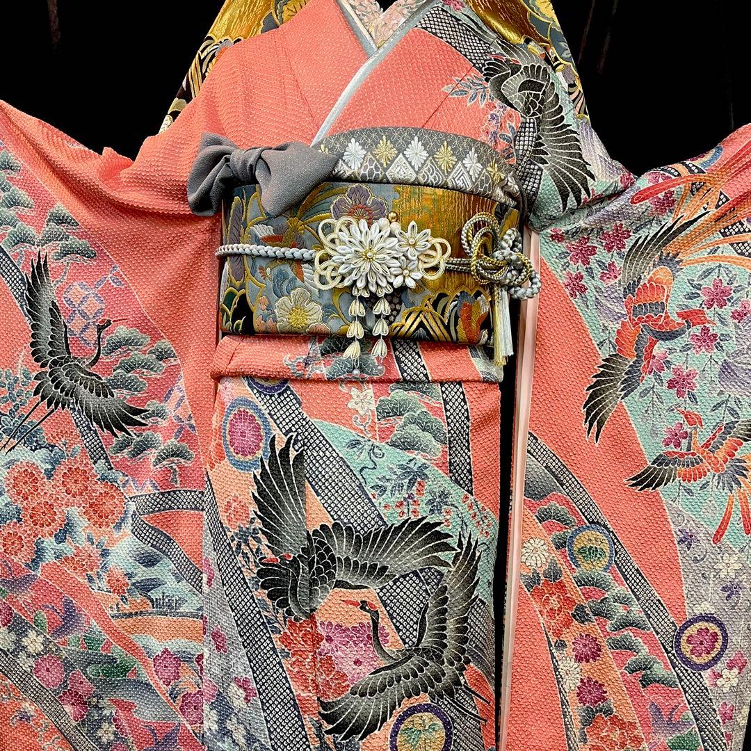 ◾️振袖フルセット■藤娘きぬたや■吉祥鶴模様■総絞り■振袖一式成人式振り袖