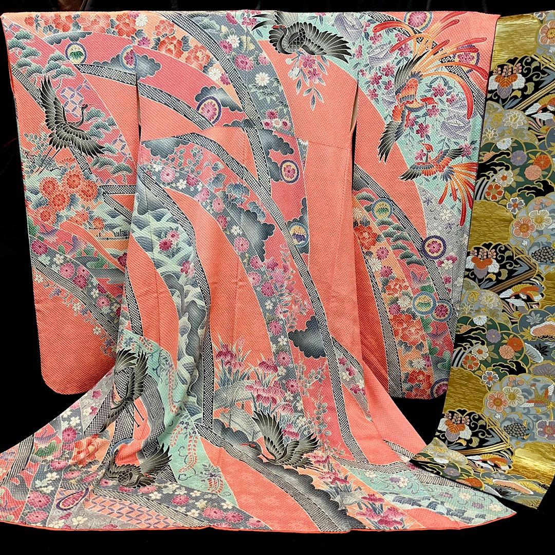 ◾️振袖フルセット■藤娘きぬたや■吉祥鶴模様■総絞り■振袖一式成人式振り袖
