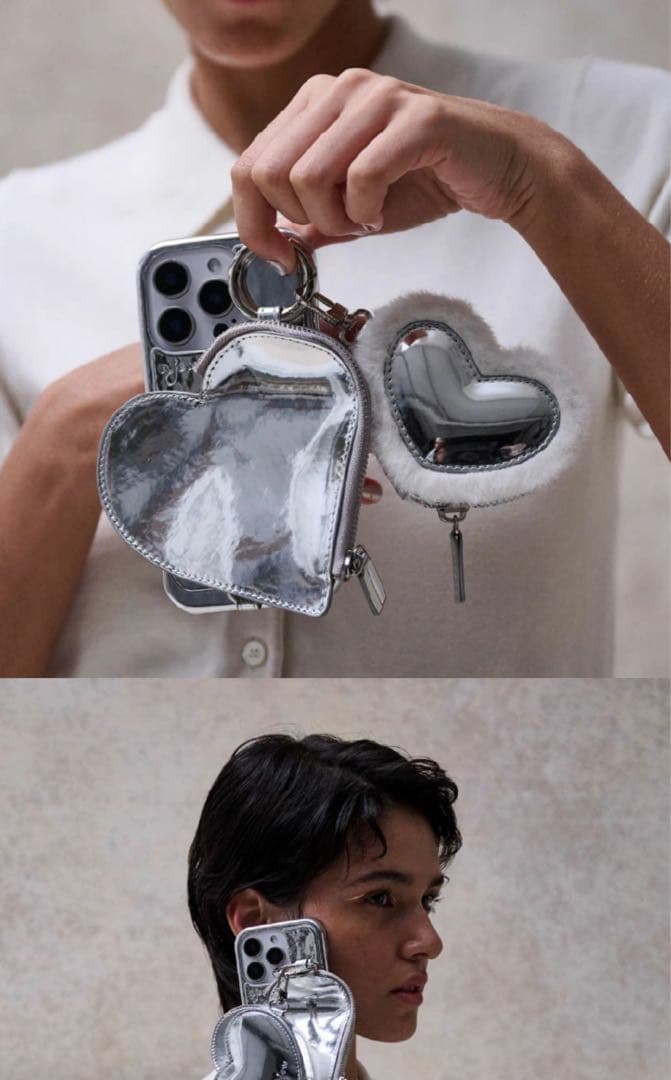 新作 iPhone15 ajew ハート型ポーチ付き スマホケース レッド 赤