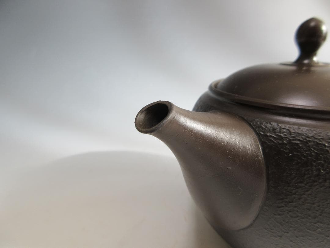 【未使用】常滑焼 秋峰造 紅葉紋様 黒泥 急須 共箱 茶注