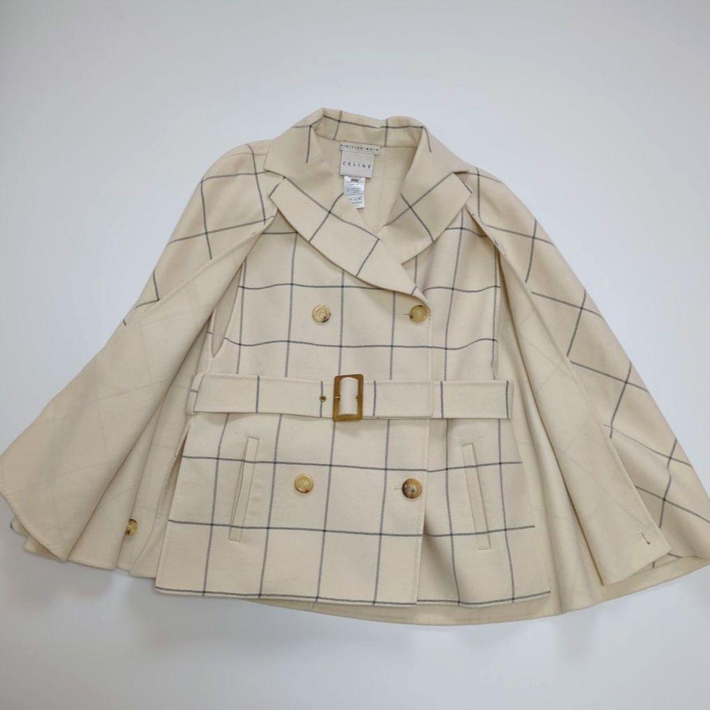 希少✨2way✨CELINE カシミア混 ポンチョ ケープ ブロックチェック