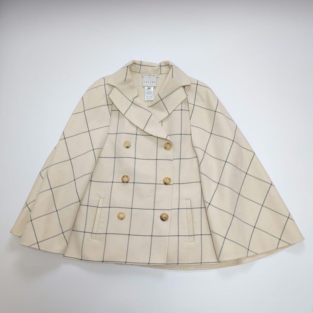 希少✨2way✨CELINE カシミア混 ポンチョ ケープ ブロックチェック