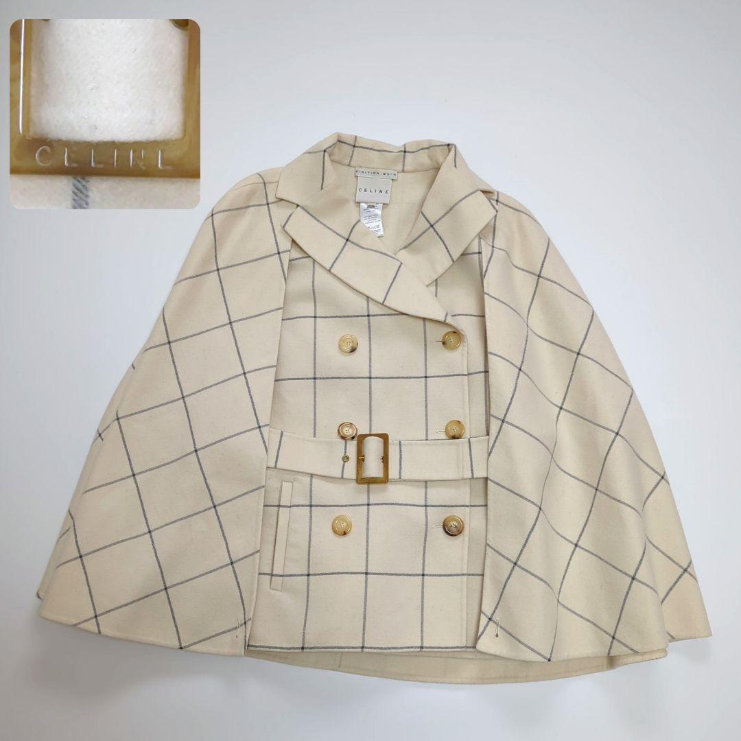 希少✨2way✨CELINE カシミア混 ポンチョ ケープ ブロックチェック