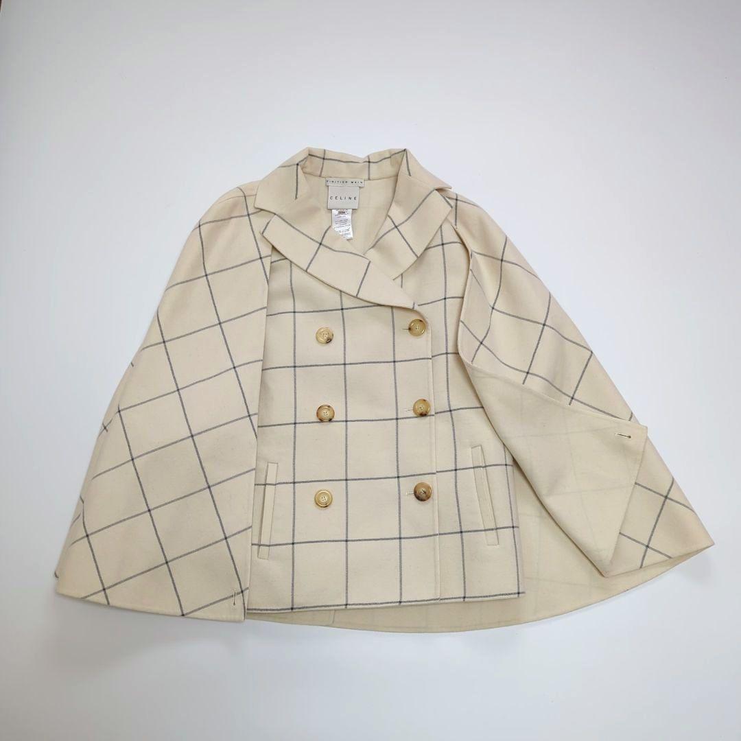 希少✨2way✨CELINE カシミア混 ポンチョ ケープ ブロックチェック