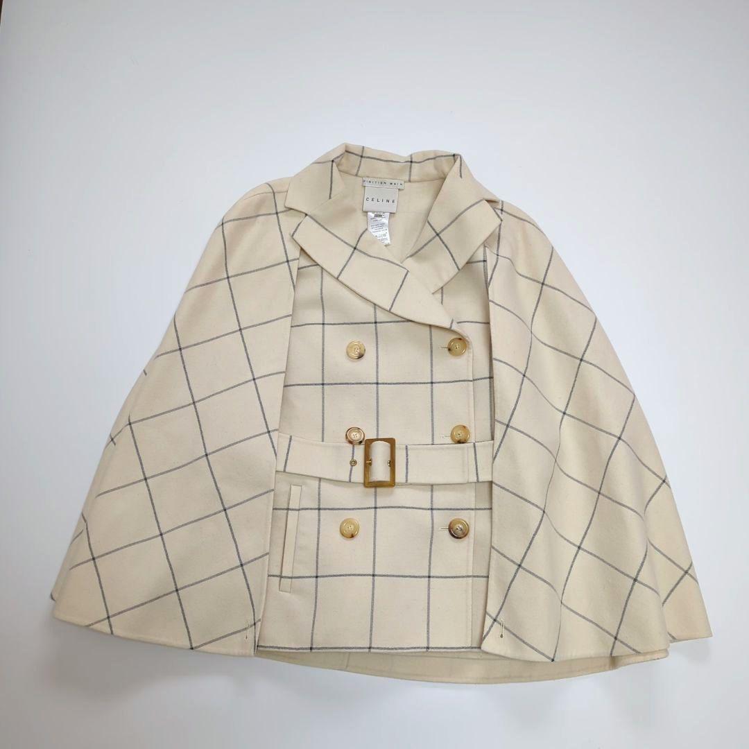 希少✨2way✨CELINE カシミア混 ポンチョ ケープ ブロックチェック