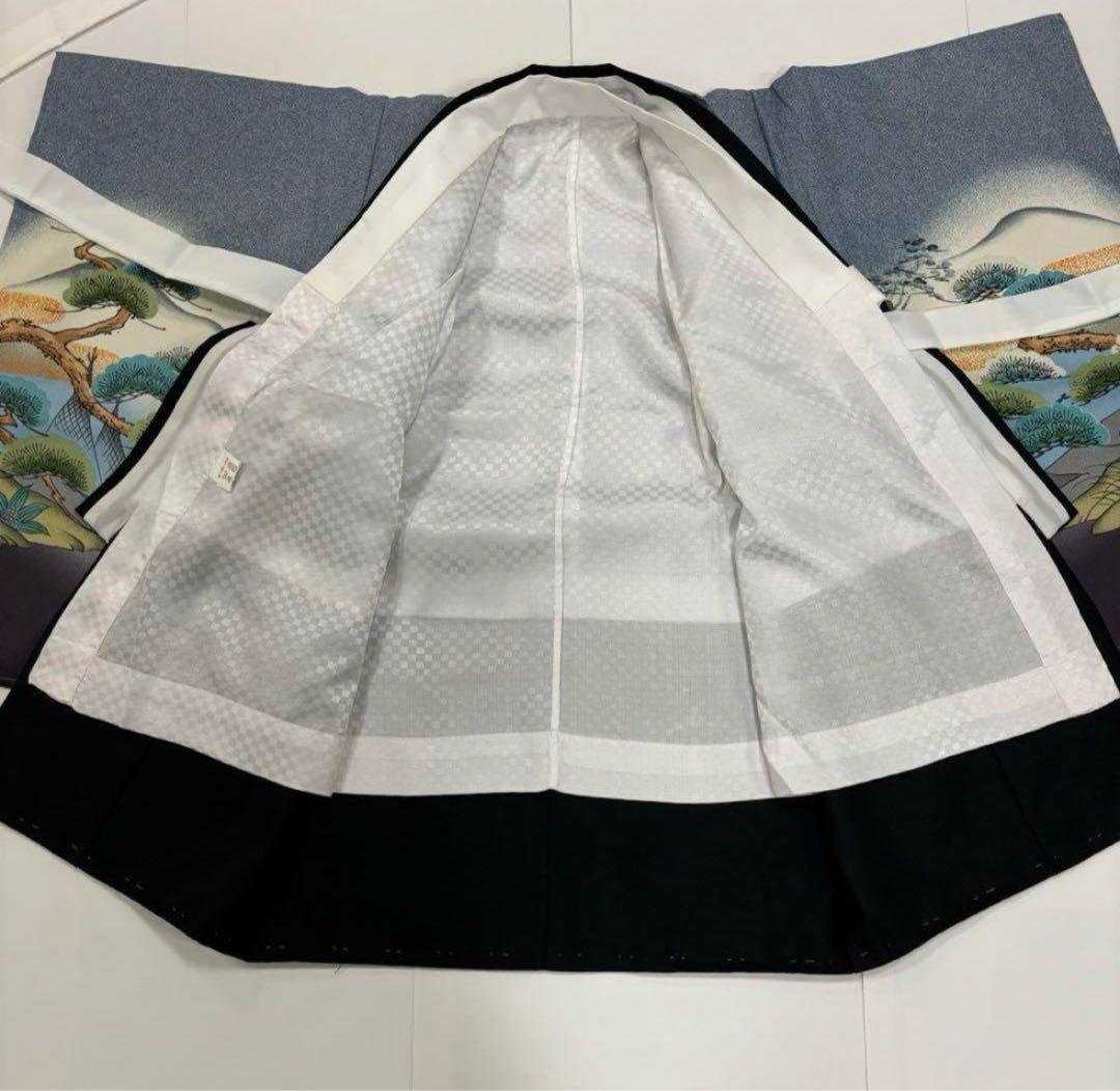 七五三　5歳男の子　着物・袴セット　グレーと紫系　鷹　松竹梅　日本製　新品