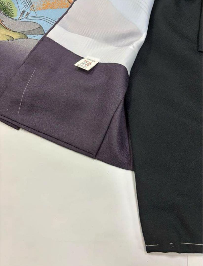 七五三　5歳男の子　着物・袴セット　グレーと紫系　鷹　松竹梅　日本製　新品