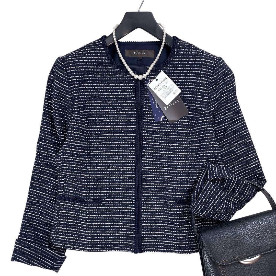 未使用タグ付 リフレクト ノーブルツイードジャケット ラメ ネイビー系 11