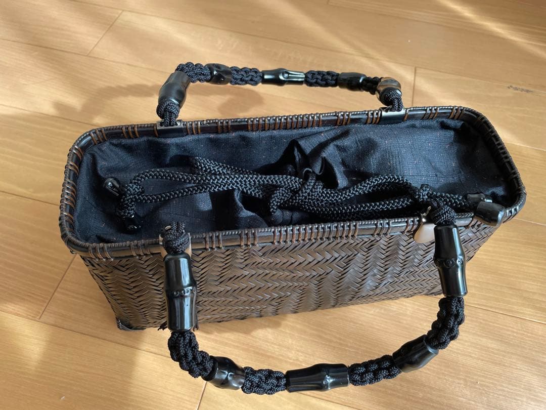 公長斎小菅　黒柄波網代ロングバッグ