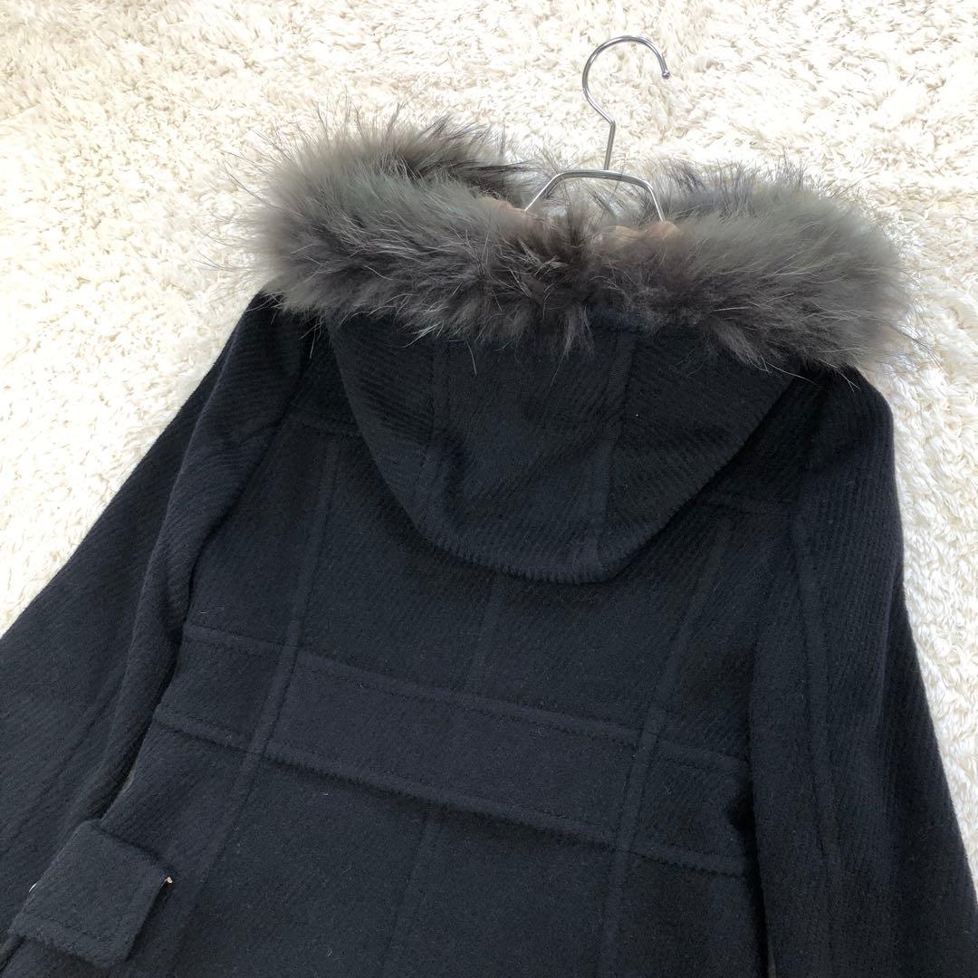 BURBERRY フード ウールコート アンゴラ混 ノバチェック 36 ブラック