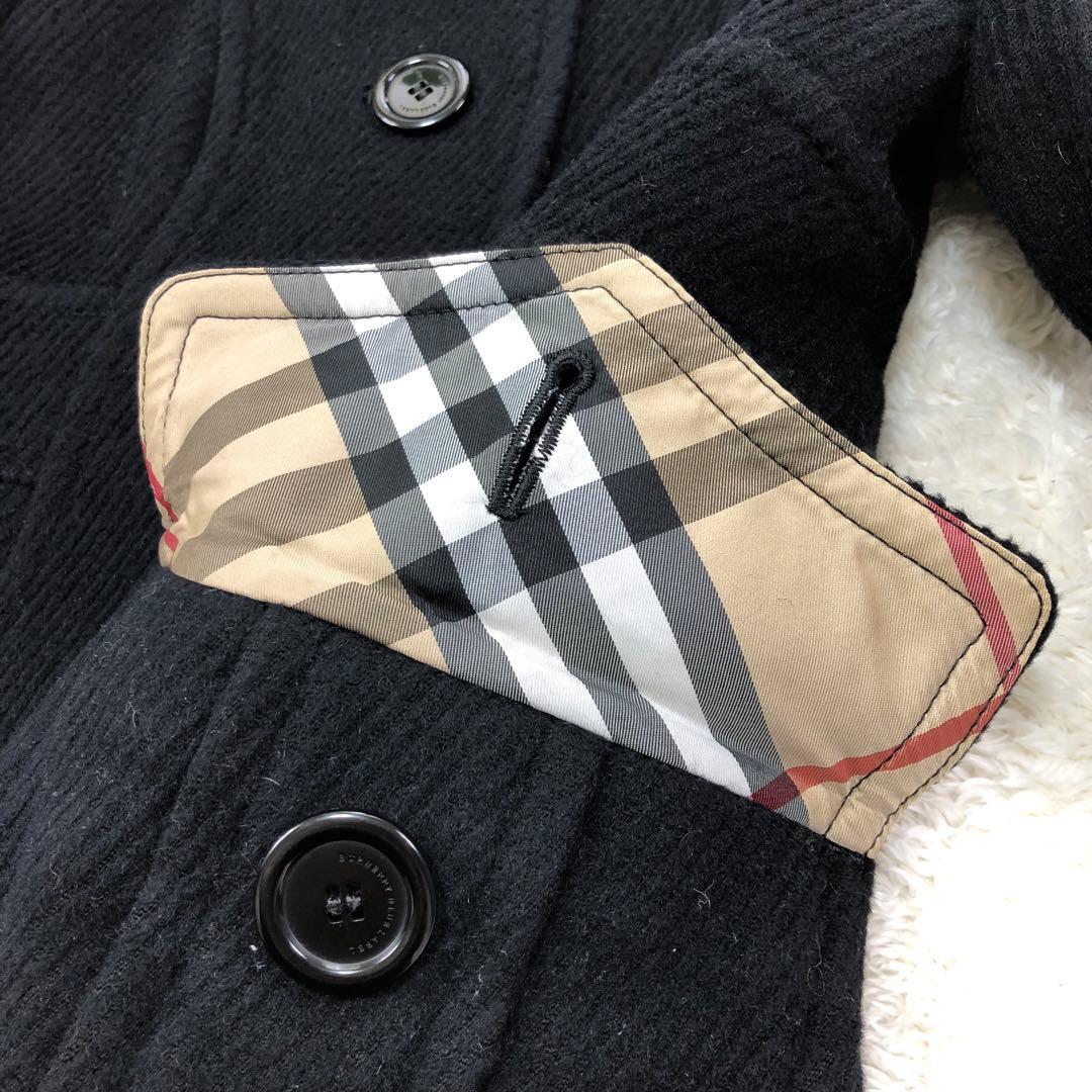BURBERRY フード ウールコート アンゴラ混 ノバチェック 36 ブラック