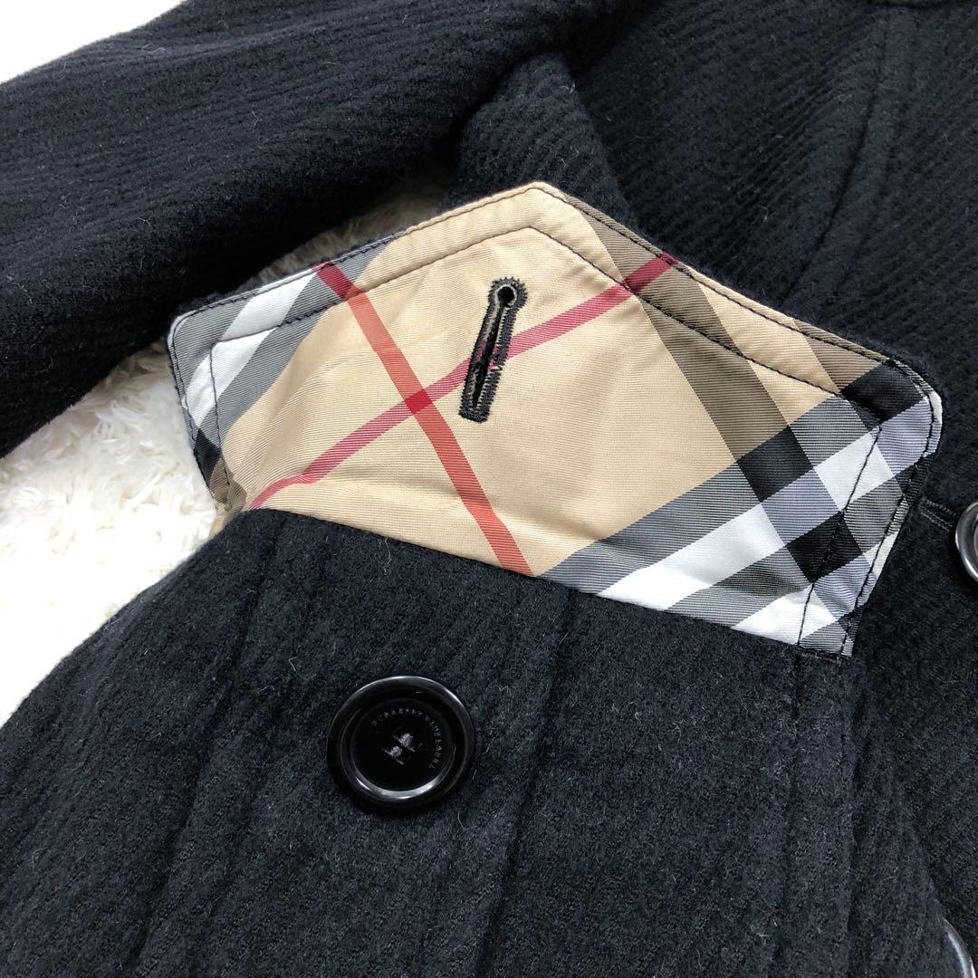 BURBERRY フード ウールコート アンゴラ混 ノバチェック 36 ブラック