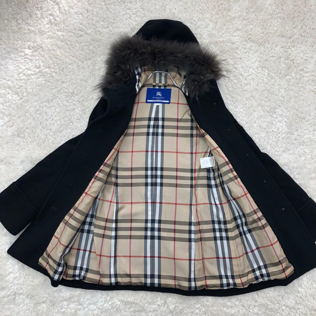 BURBERRY フード ウールコート アンゴラ混 ノバチェック 36 ブラック