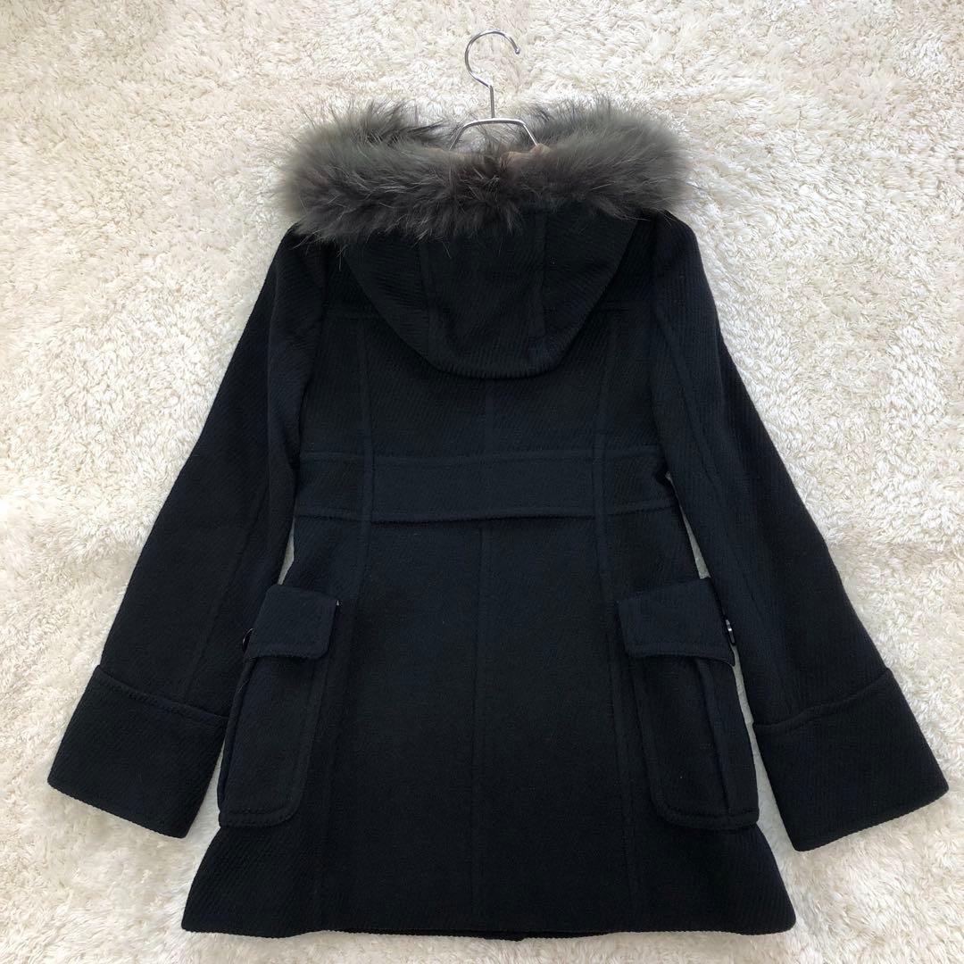 BURBERRY フード ウールコート アンゴラ混 ノバチェック 36 ブラック