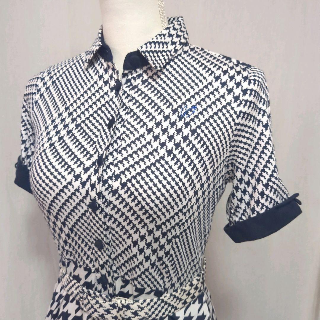 3065【美品】マスターバニーエディション　半袖ワンピース 千鳥格子柄 ベルト付