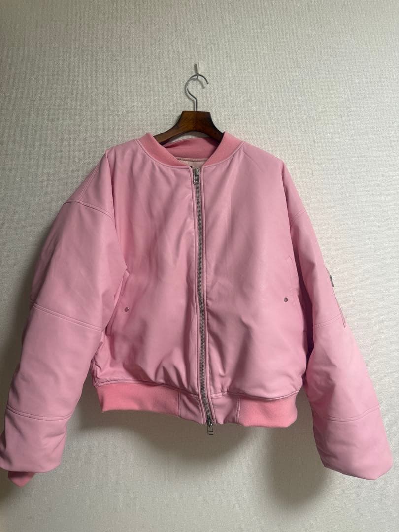 ジャケット・アウター BREATH FAUX LEATHER BOMBER JACKET / PINK
