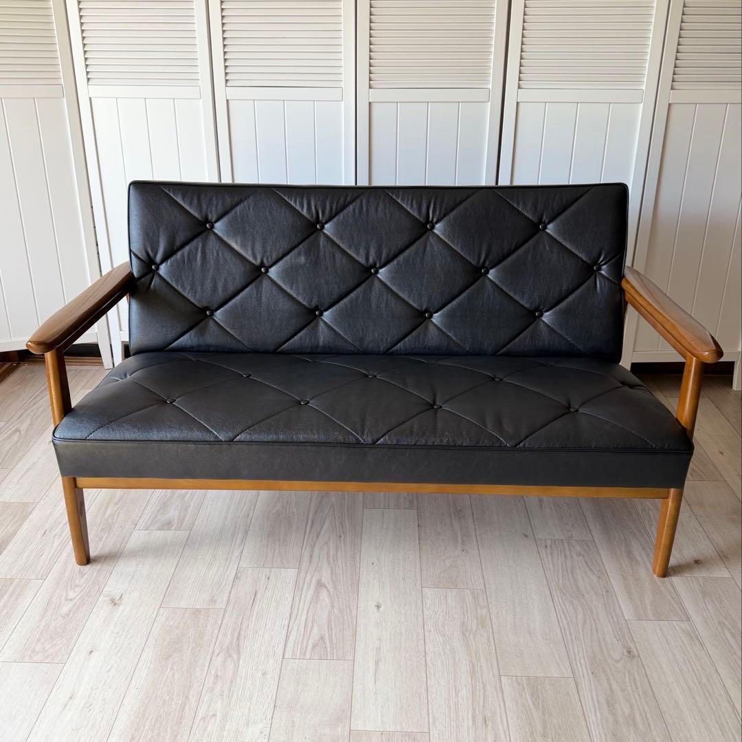 boys カリモク Kチェア ブラック 2P 2人掛け ソフトレザー