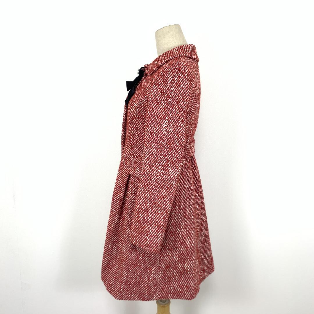 LA9295ランバンオンブルー ロングコート 赤 レッド コットン ウール 36