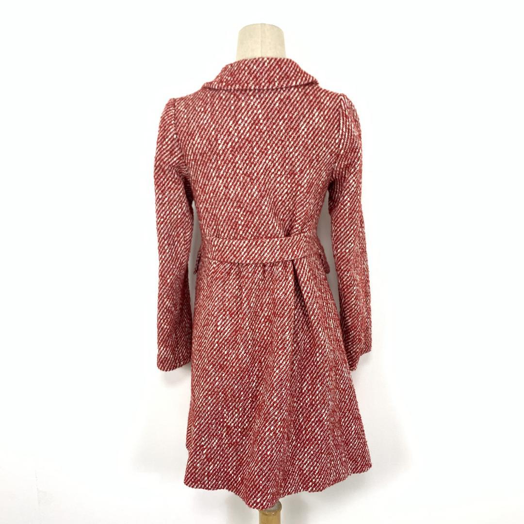 LA9295ランバンオンブルー ロングコート 赤 レッド コットン ウール 36