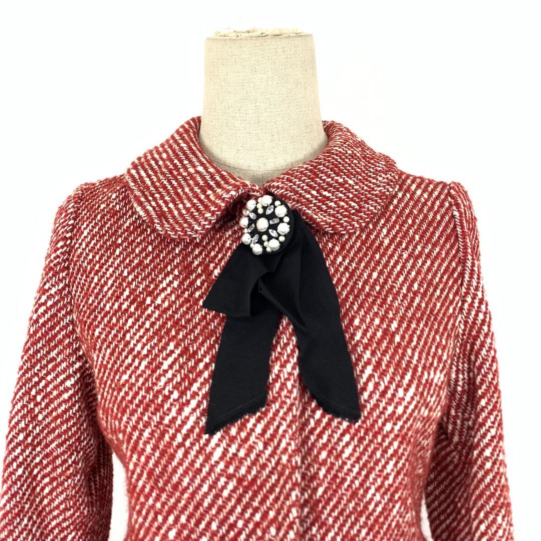 LA9295ランバンオンブルー ロングコート 赤 レッド コットン ウール 36