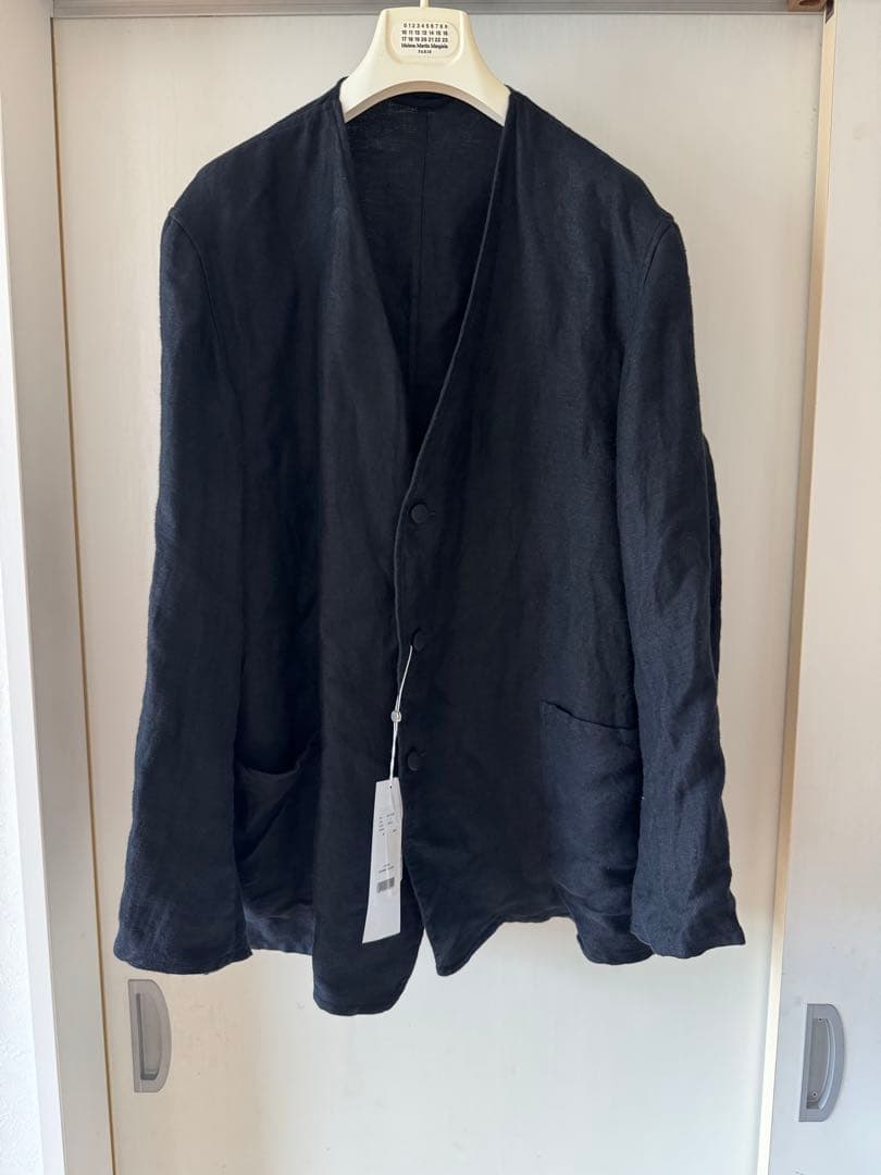 新品COMOLI 25SS リネンサテン ノーカラージャケット 2ブラック