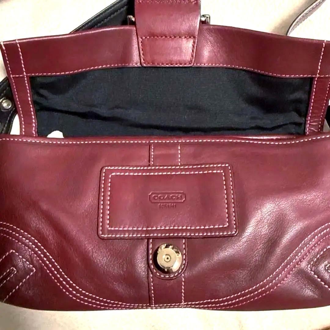 Coach コーチ　ピンク スティッチ フラップ　レザー　ショルダーバッグ
