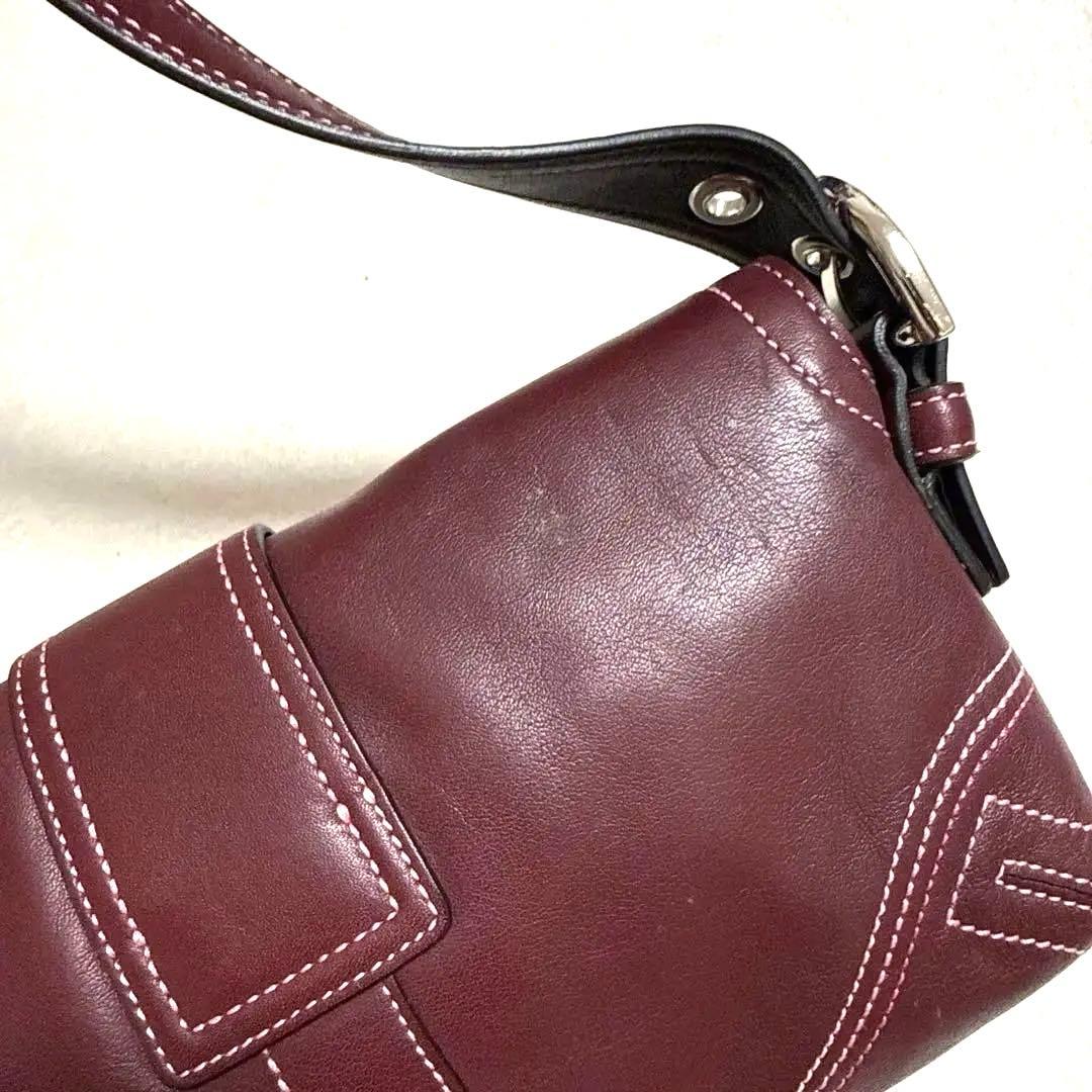 Coach コーチ　ピンク スティッチ フラップ　レザー　ショルダーバッグ