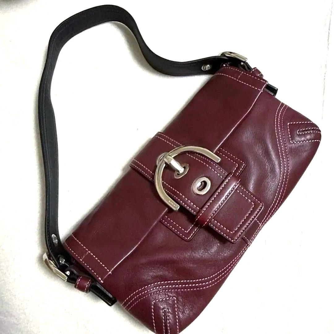 Coach コーチ　ピンク スティッチ フラップ　レザー　ショルダーバッグ