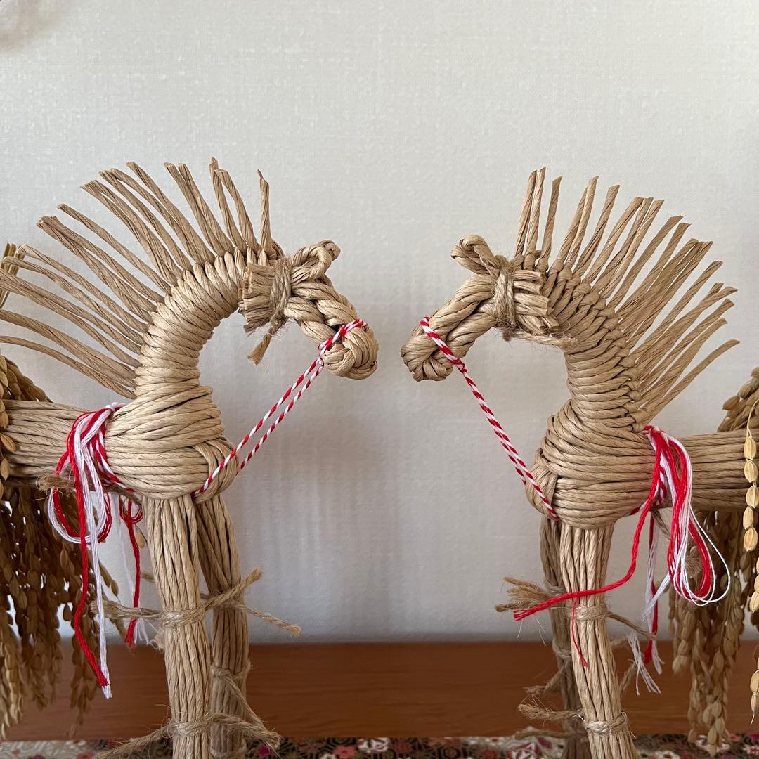 正月　インテリア装飾　しめ縄　亀　縁起　正月飾り　干支　藁馬