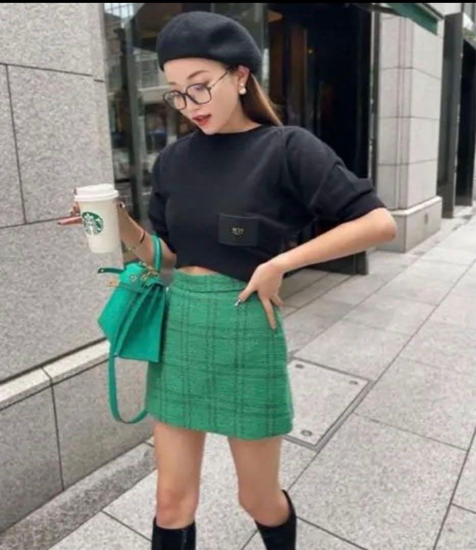 美品　sheller カラーツイードキュロットスカート　グリーンチェック