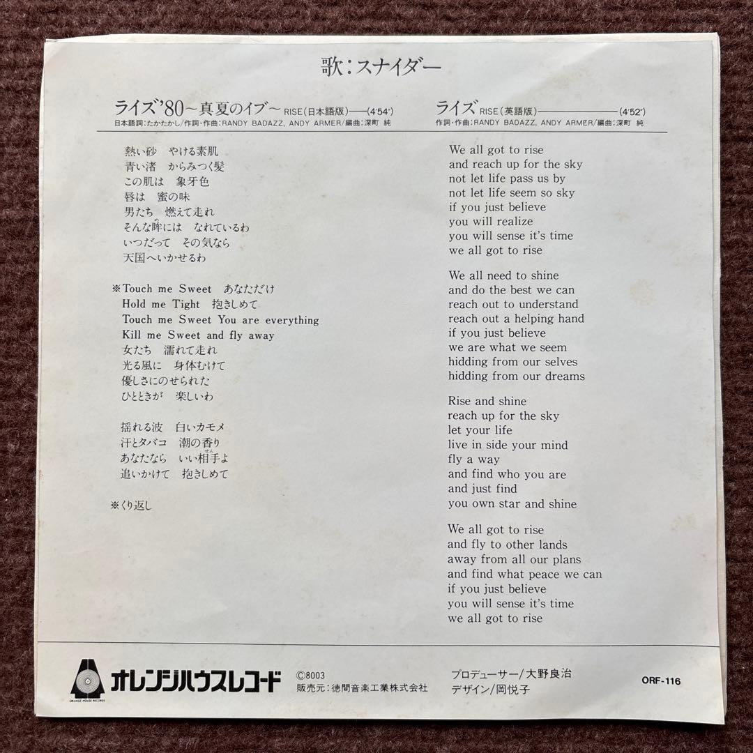 【見本盤】 ライズ80 スナイダー 深町純